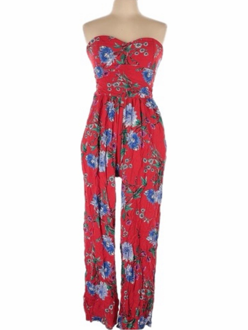 ❤️ Band of Gypsies Red Floral Strapless Smocked Romper Size M Boho ❤️ - Picture 2 of 10